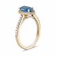 Bague avec Diamant Central Fancy Vivid Pink Blue VS1 Coupe Poire et Halo Pavé de Diamants
