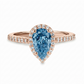 Bague avec Diamant Central Fancy Vivid Pink Blue VS1 Coupe Poire et Halo Pavé de Diamants
