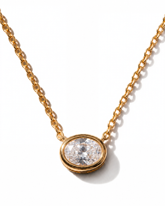 Collier VIKO Bezel avec Diamant de Laboratoire Taille Ovale en Or 14K