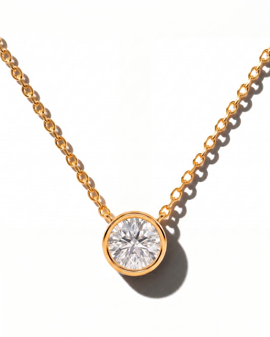 Collier VIKO Bezel avec Diamant de Laboratoire Taille Ronde en Or 14K