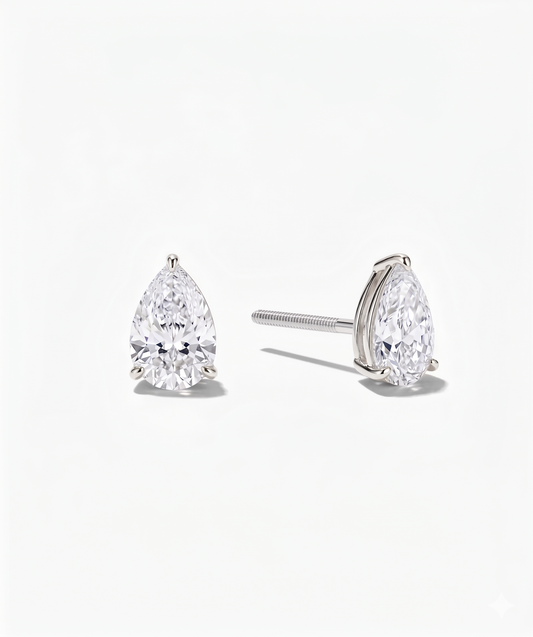 Boucles d’Oreilles Poire en Or 14K et Diamants de Laboratoire (2.03 ct total)