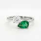 14k Gold Ring with 2 Carat Emerald Diamond – Triple Row Pave &amp; Brilliant Under Halo