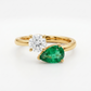 14k Gold Ring with 2 Carat Emerald Diamond – Triple Row Pave &amp; Brilliant Under Halo