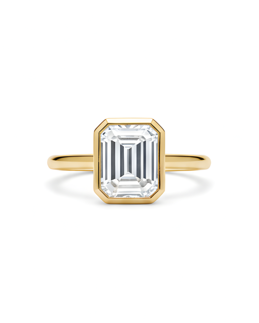 Bague en Or 14k avec Diamant Émeraude 3,06 Carats – Thin Bezel Raffiné