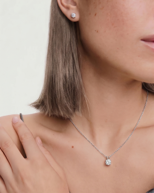 Collier en Platine avec Chaîne 16" – Diamant Central 1.50 ct
