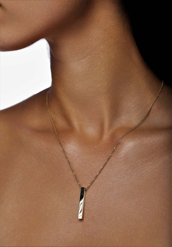 Collier à pendentif barre 3D personnalisable en or 14k avec chaine