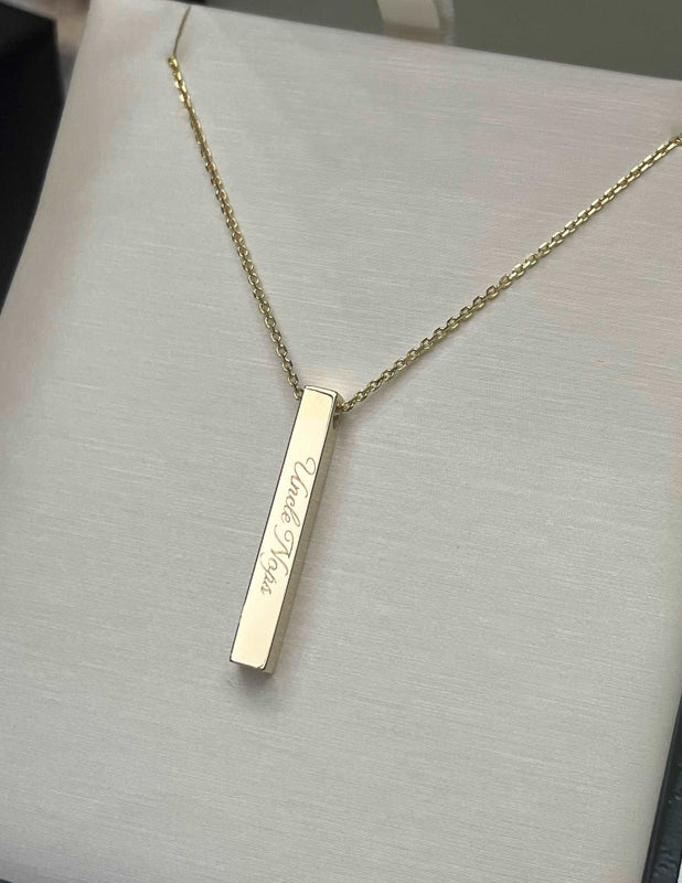 Collier à pendentif barre 3D personnalisable en or 14k avec chaine