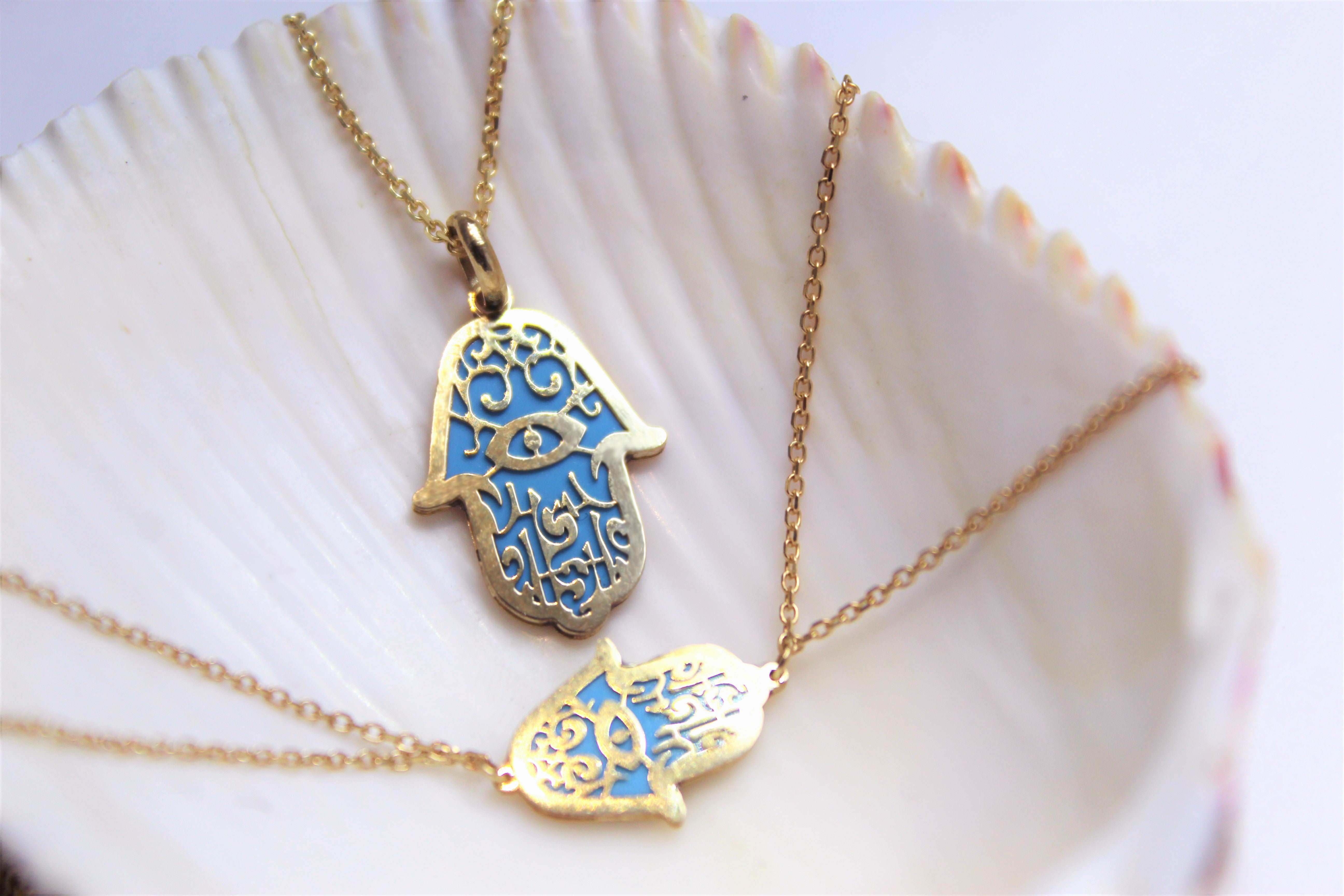 AYA | Bracelet main de Fatima en or / khomssa bleue en or jaune 10k