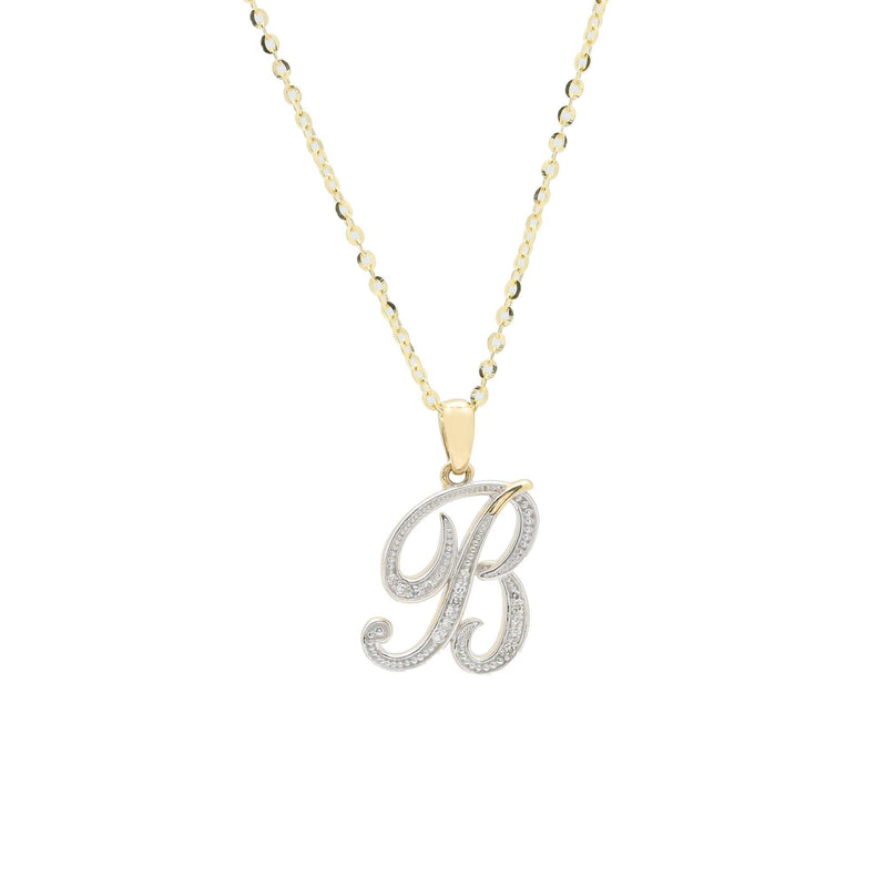 Pendentif lettre et chaine en or 10 carats et diamants